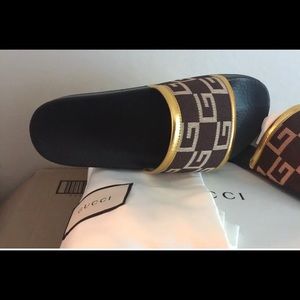100% AUTHENTIC GUCCI SLIDES GOLD/BROWN SIZE UK 7